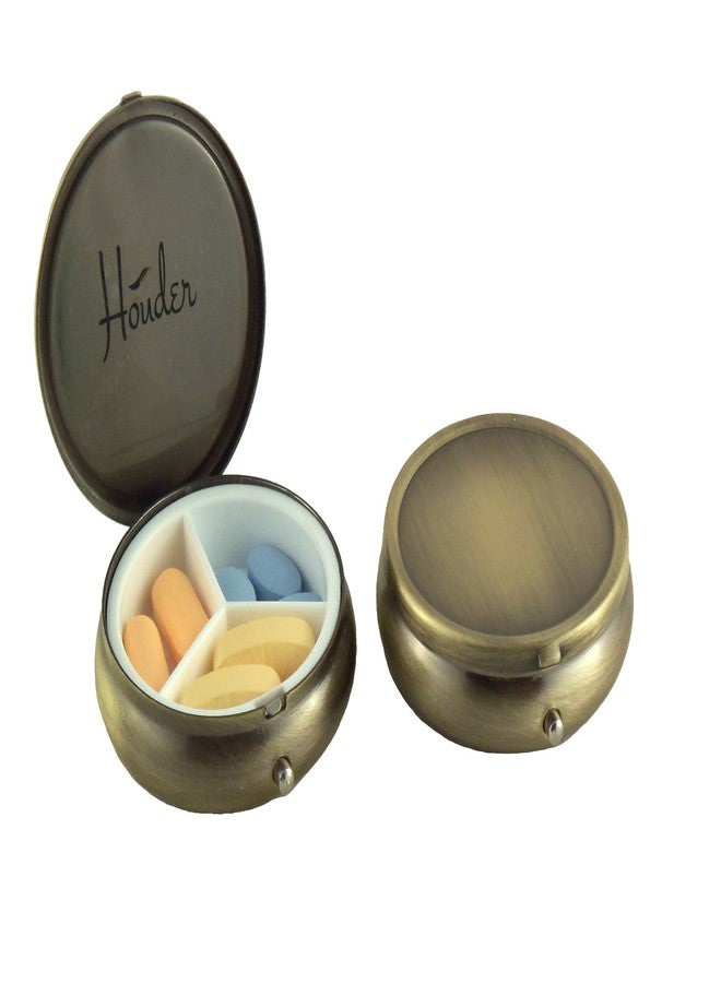 Houder Classy Brass Pill Box - Decorative Pill Case with Gift Box - Carry Your Meds in Style (Round) - Image 2